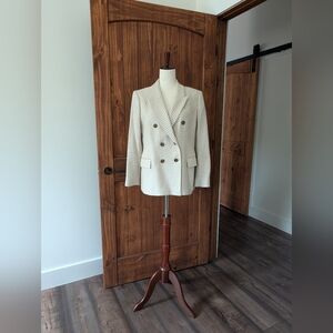 8P Bella Double Breasted Check Blazer With Wool in Neutral Check